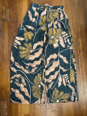 Wide-Leg Floral Print Pants - Black & Pink & Brown